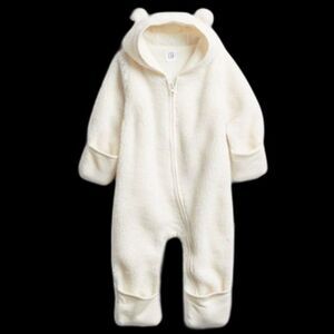 Baby Gap Warm Sherpa Bear Hooded 1-Pc Pram-Suit Ivory Sz 6-12 mos Outerwear Coat